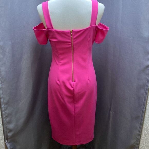 Bisou Bisou Barbie pink off/cold shoulder body con classic dress Sz 8 - Picture 6 of 14